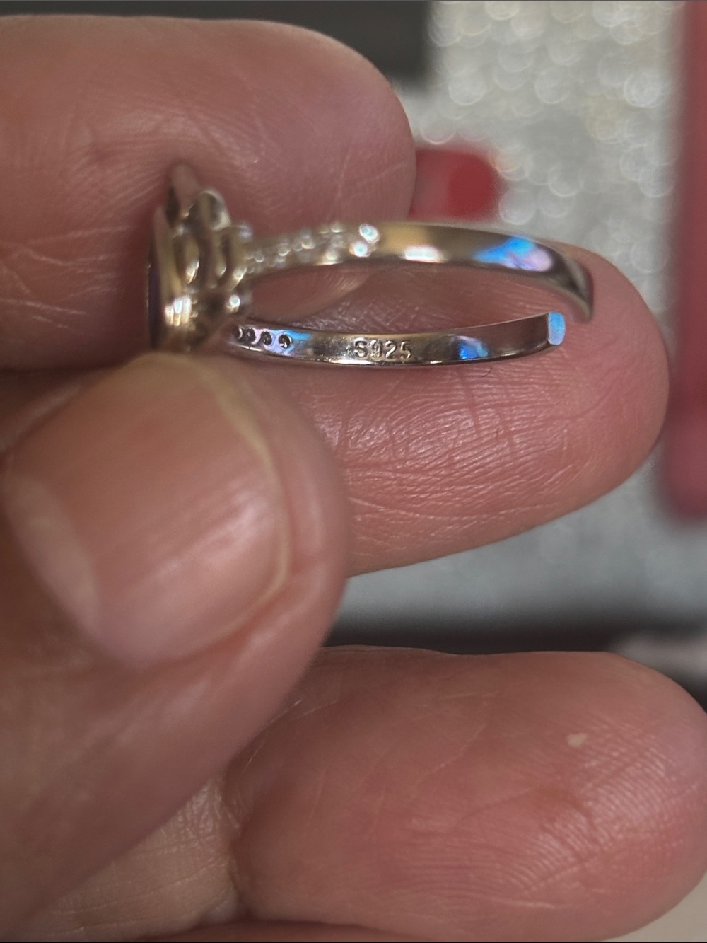Sterling Silver Teardrop Sapphire-Color Ring with Accent Stones - Picture 6 of 7